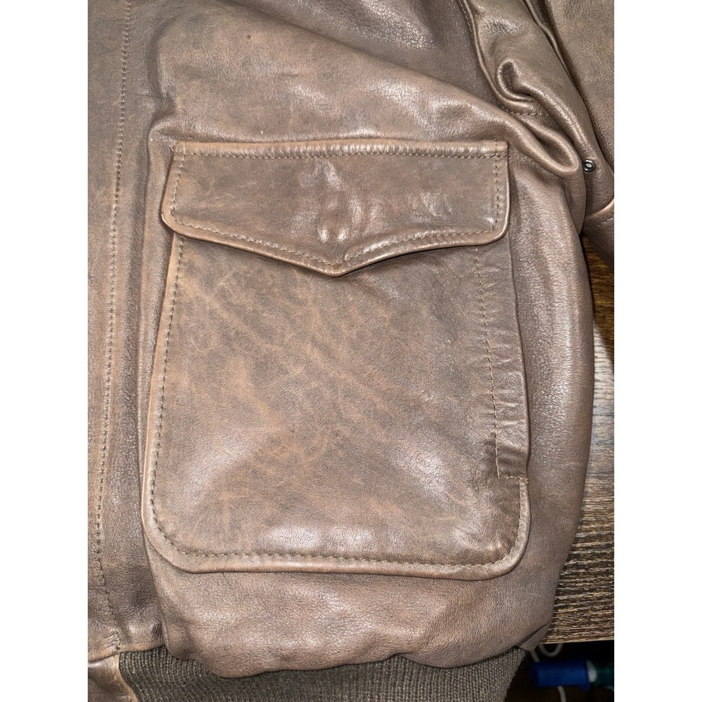 Vintage John Ashford Bomber Jacket XL Mens Brown Leather Lined Casual A2 Flight - Picture 11 of 11